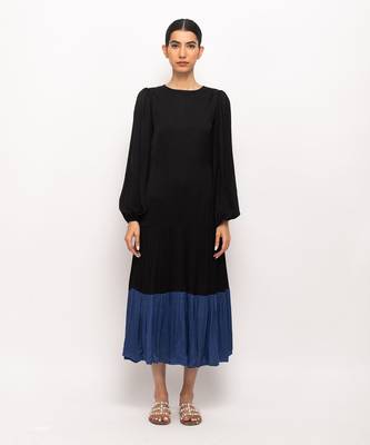 Black & blue gather maxi dress 1
