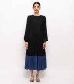 Black & blue gather maxi dress