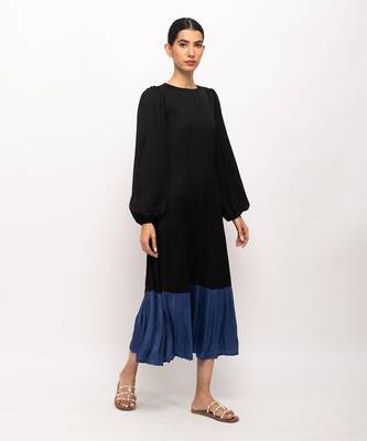 Black & blue gather maxi dress 2