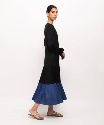 Black & blue gather maxi dress 4
