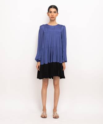 Blue & black gather short dress 1