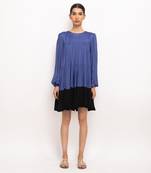 Blue & black gather short dress