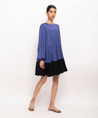 Blue & black gather short dress 2