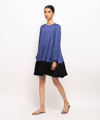 Blue & black gather short dress 3