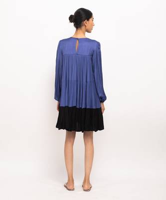 Blue & black gather short dress 4