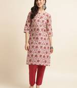Fabclub cotton blend floral printed straight women kurti (magenta)