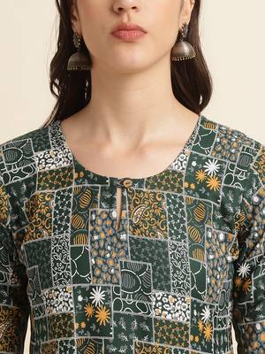 Fabclub rayon printed flared women kurti (green) 4
