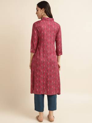 Fabclub rayon printed a-line women kurti (magenta) 2