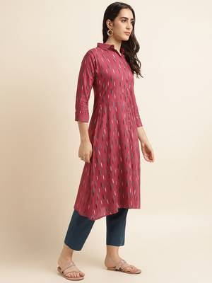 Fabclub rayon printed a-line women kurti (magenta) 3