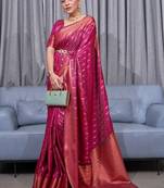 Rani Pink Color Soft Silk Handloom Weaving Saree