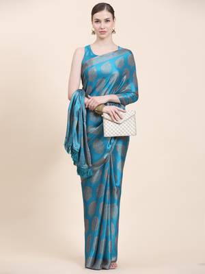Rujave Copper Firozi Chiffon Sarees With Blouse 1