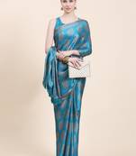 Rujave Copper Firozi Chiffon Sarees With Blouse