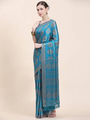Rujave Copper Firozi Chiffon Sarees With Blouse 2