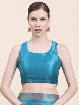 Rujave Copper Firozi Chiffon Sarees With Blouse 3