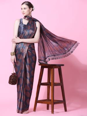 Rujave Copper Grey Chiffon Sarees With Blouse 1