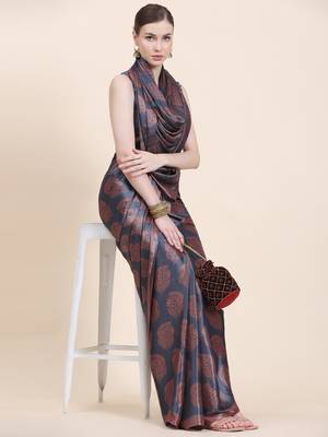 Rujave Copper Grey Chiffon Sarees With Blouse 2