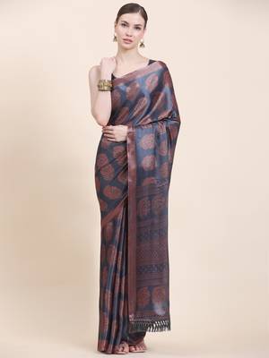 Rujave Copper Grey Chiffon Sarees With Blouse 3