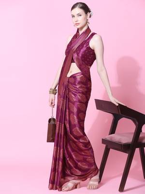 Rujave Copper Purple Chiffon Sarees With Blouse 1