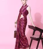Rujave Copper Purple Chiffon Sarees With Blouse