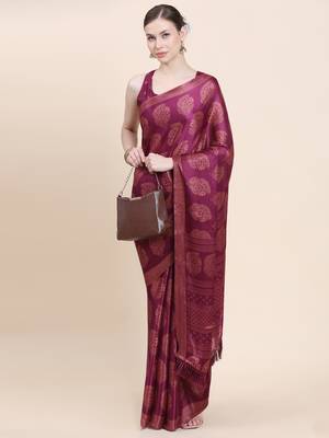 Rujave Copper Purple Chiffon Sarees With Blouse 2