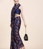 Rujave Copper Navy Blue Chiffon Sarees With Blouse