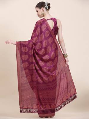 Rujave Copper Purple Chiffon Sarees With Blouse 4