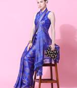 Rujave Copper Royal Blue Chiffon Sarees With Blouse