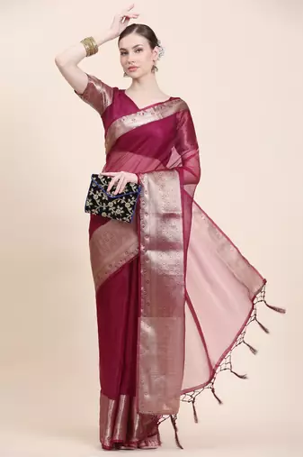 Rujave Purple Chiffon Sarees With Blouse