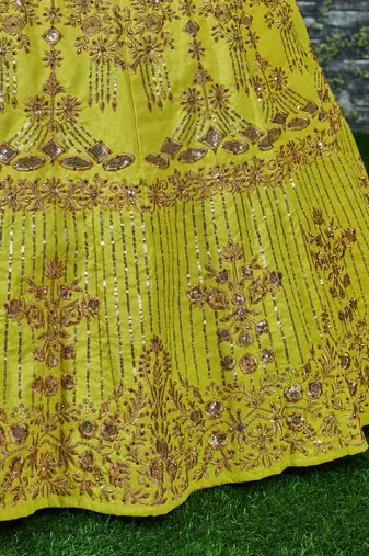 Light-green Zari and Sequins Embroidered Silk Semi Stitched Lehenga choli with dupatta