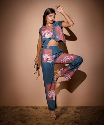 Teal Blue & Brown Moss Jumpsuit Jumpsuit 1