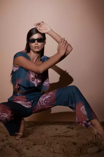 Teal Blue & Brown Moss Jumpsuit Jumpsuit