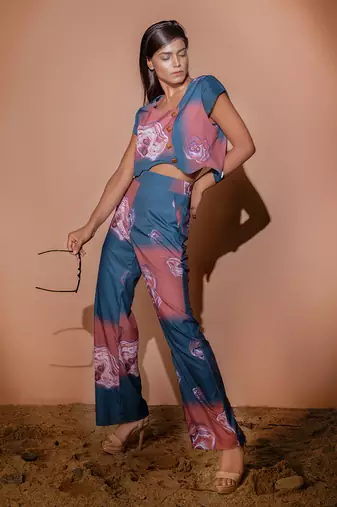 Teal Blue & Brown Moss Jumpsuit Jumpsuit