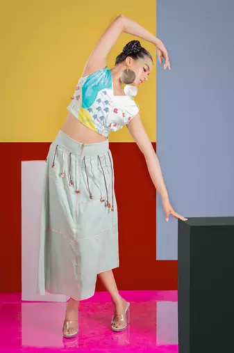 Mintgreen Spinet Top With Tambourine Skirt Skirt Set