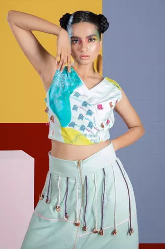 Mintgreen Spinet Top With Tambourine Skirt Skirt Set
