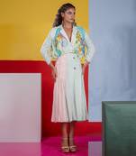 Mint Green ,Pastel Pink Lyre Blazer Top With Accordion Skirt Skirt Set