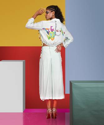 Mint Green ,Pastel Pink Lyre Blazer Top With Accordion Skirt Skirt Set 5