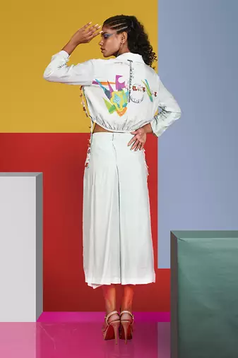 Mint Green ,Pastel Pink Lyre Blazer Top With Accordion Skirt Skirt Set