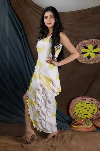 Ivory Pink Yym Asymme Drape  Dress