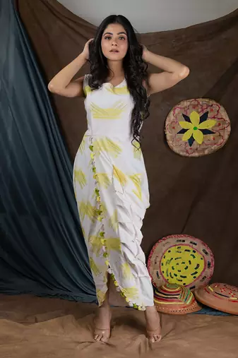 Ivory Pink Yym Asymme Drape  Dress