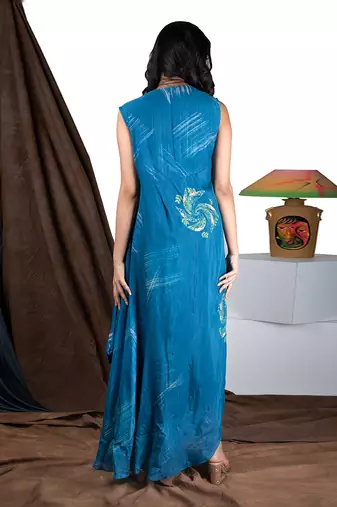 Prussian Blue Yym Cowl Drape Dress