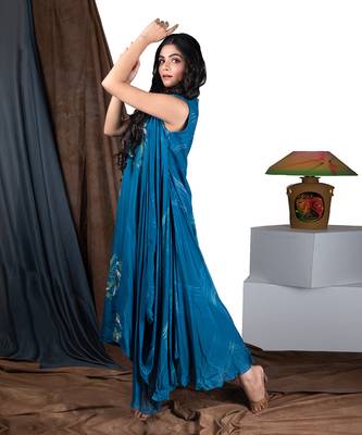 Prussian Blue Yym Cowl Drape Dress 3