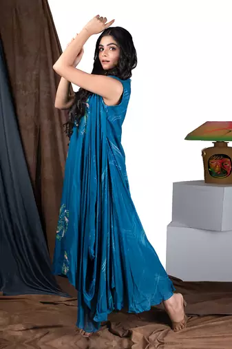Prussian Blue Yym Cowl Drape Dress