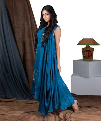 Prussian Blue Yym Cowl Drape Dress 4