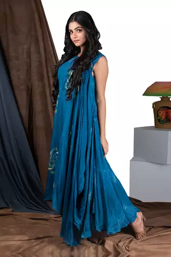 Prussian Blue Yym Cowl Drape Dress