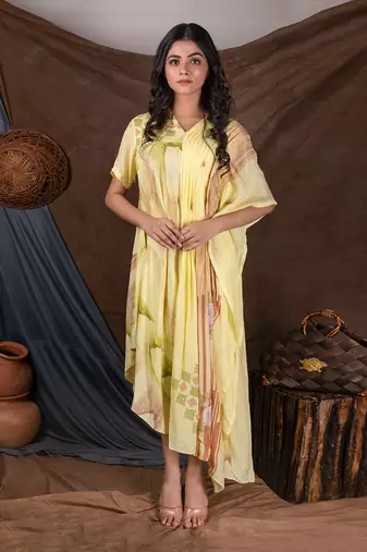 Yellow Yym Pleated Melia Kaftan Kaftaan