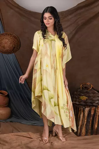 Yellow Yym Pleated Melia Kaftan Kaftaan