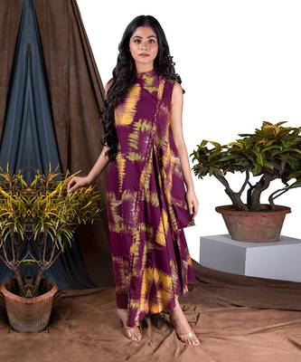 Wine Yym Side Cowl Asymme Drape  Dress 1