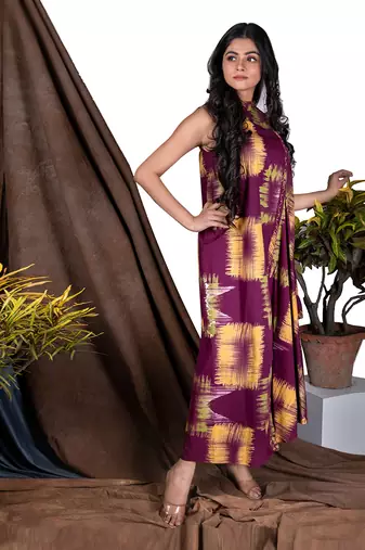 Wine Yym Side Cowl Asymme Drape  Dress
