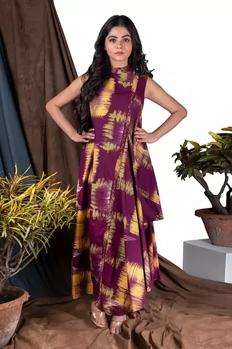 Wine Yym Side Cowl Asymme Drape  Dress