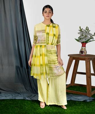 Sharbat Yellow Geather Short Dress With Plazo Pant  Co-Ord Set 1